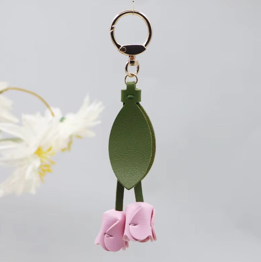 Leather Flower Bag Charm