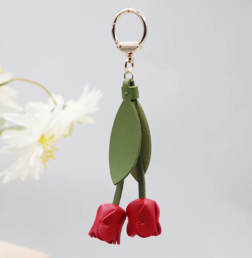 Leather Flower Bag Charm