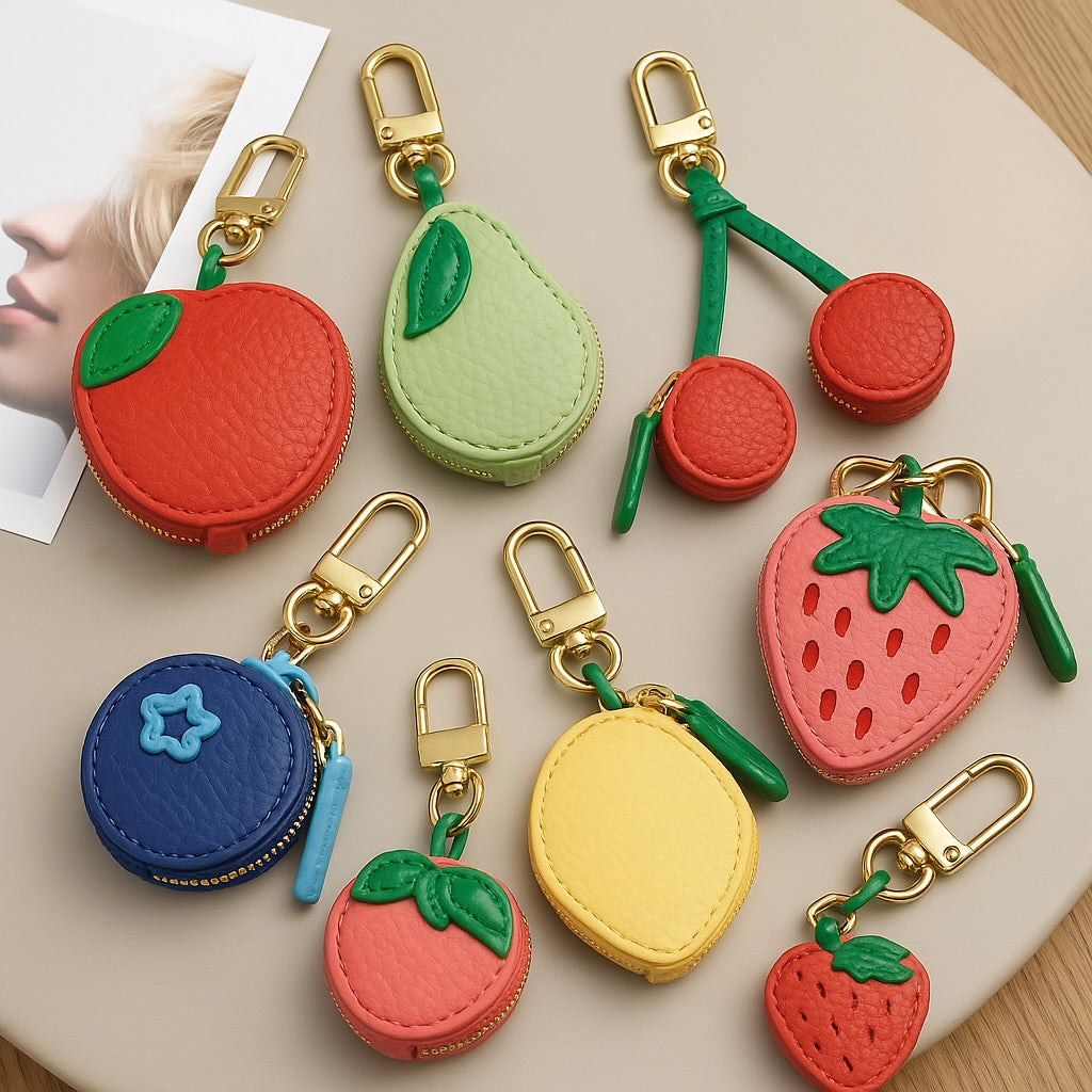 Fruit Shaped Leather Coin Purse Keychain