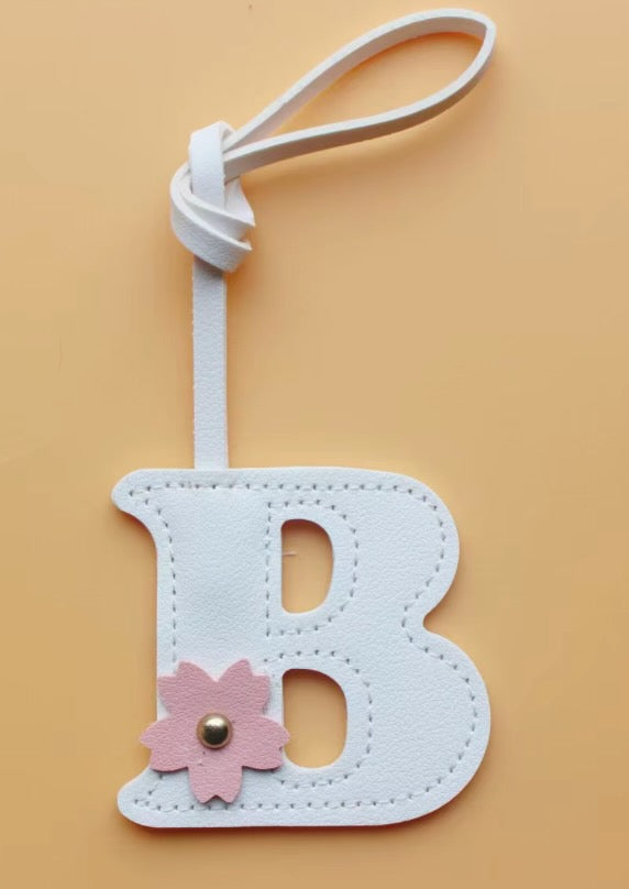 Alphabet Bag Charm with Flower Accent
