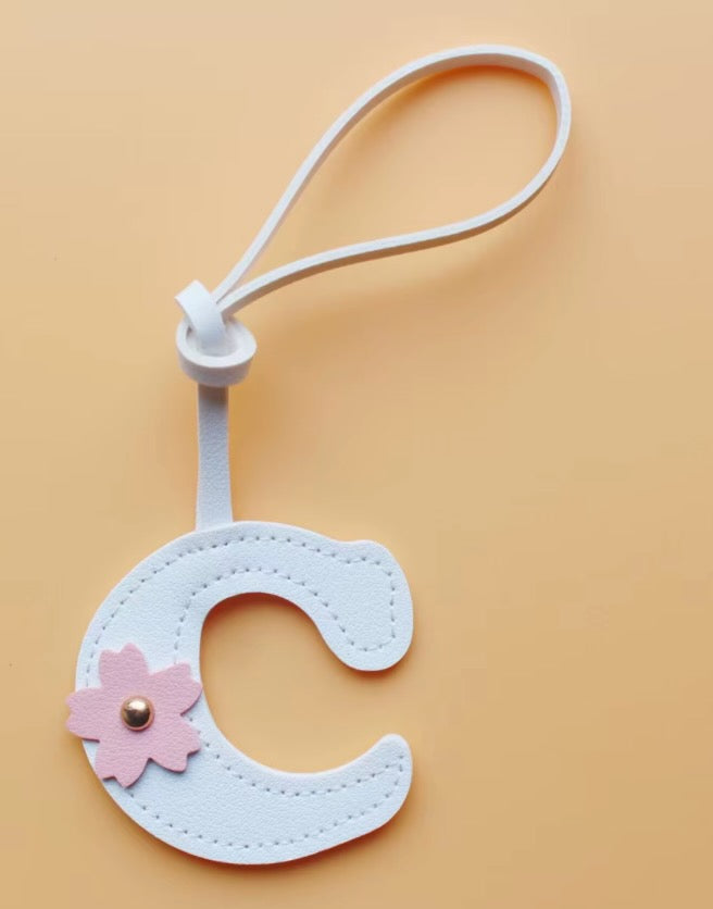 Alphabet Bag Charm with Flower Accent