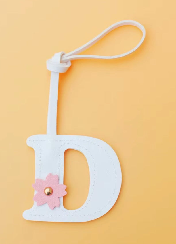 Alphabet Bag Charm with Flower Accent