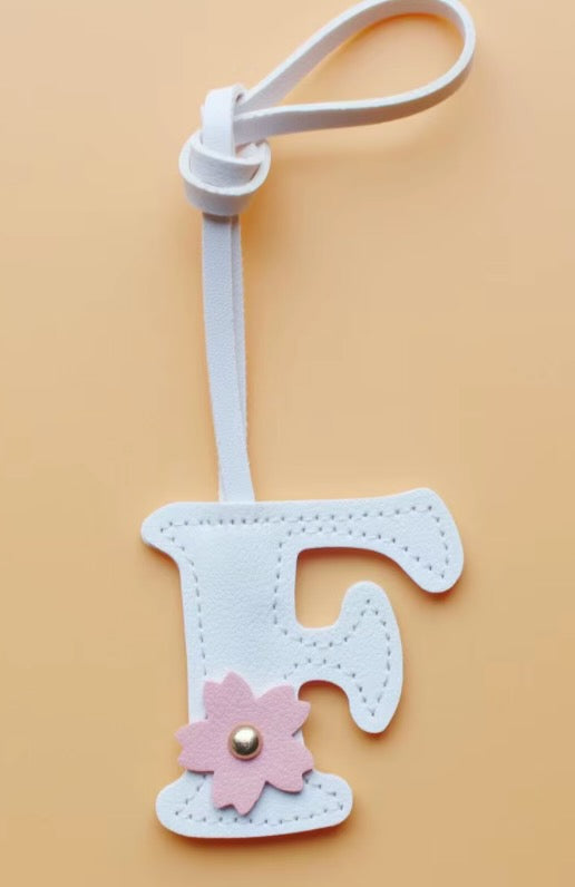Alphabet Bag Charm with Flower Accent