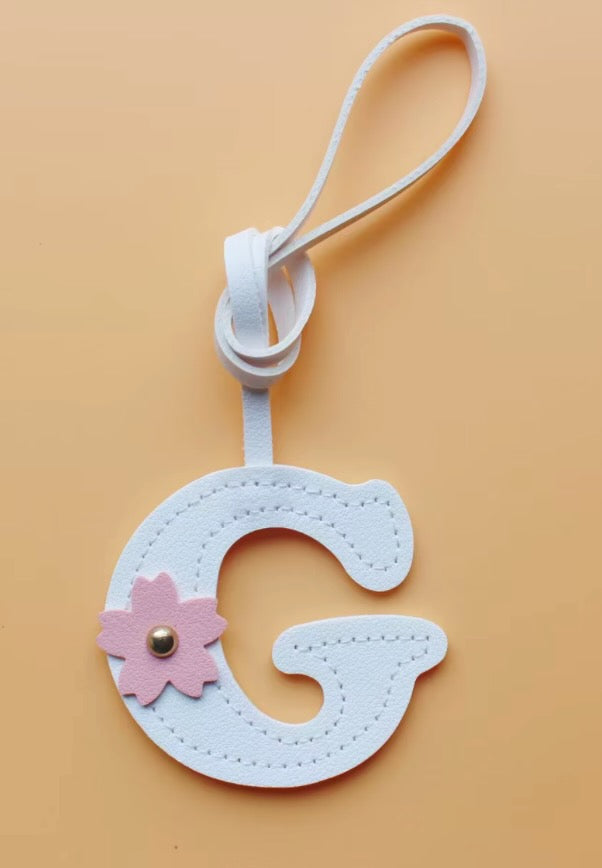 Alphabet Bag Charm with Flower Accent