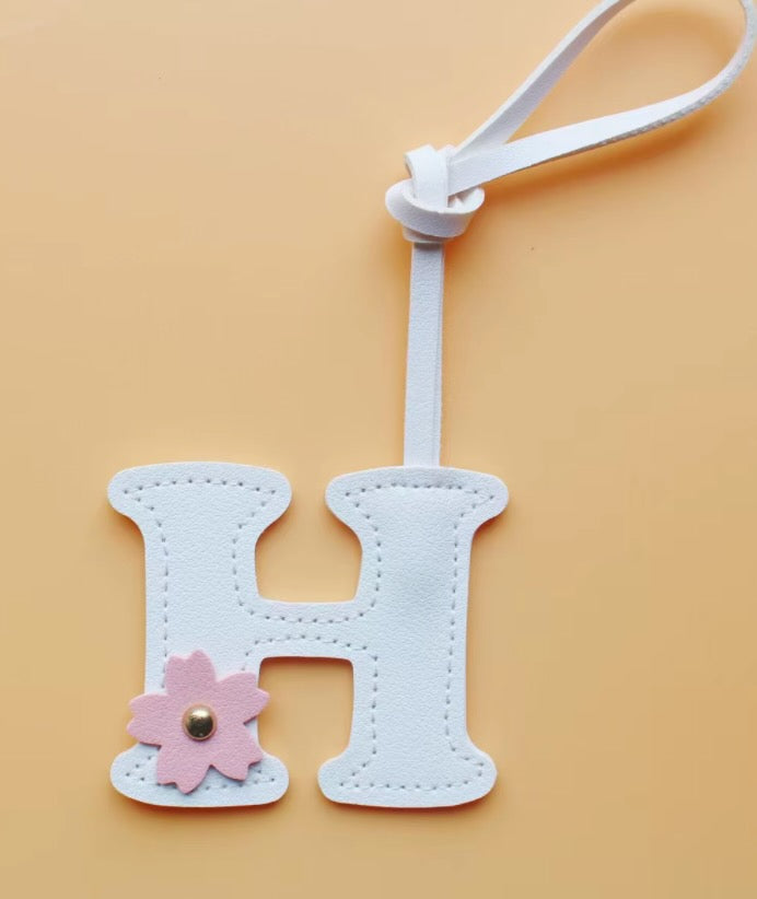 Alphabet Bag Charm with Flower Accent