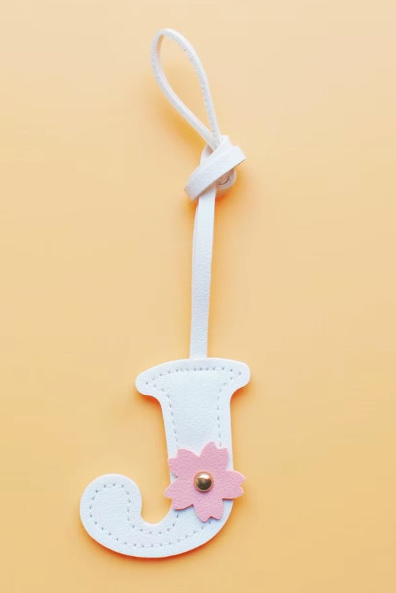 Alphabet Bag Charm with Flower Accent