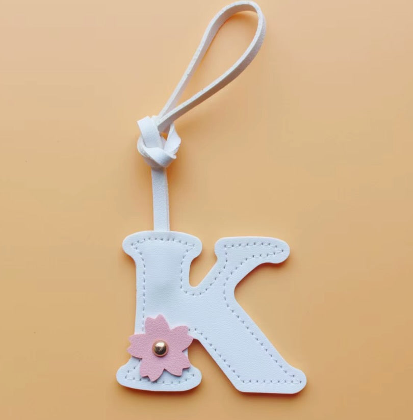 Alphabet Bag Charm with Flower Accent