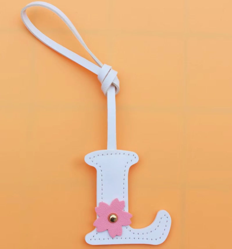 Alphabet Bag Charm with Flower Accent