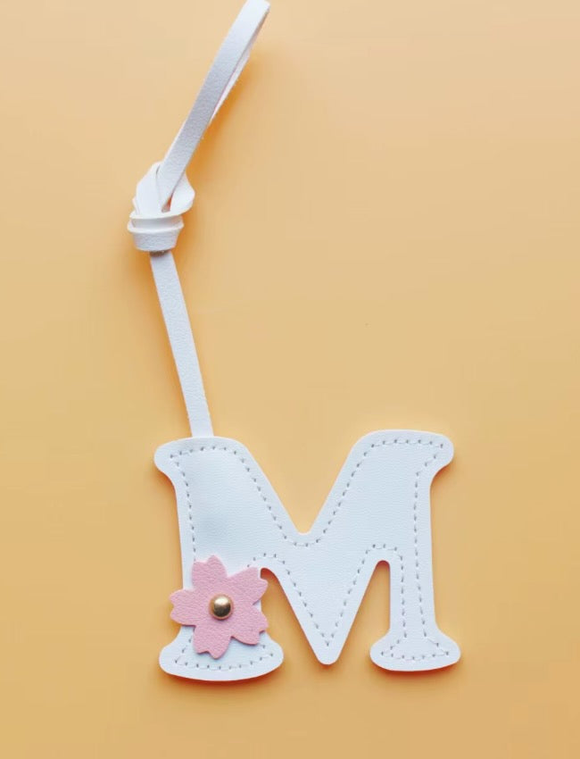 Alphabet Bag Charm with Flower Accent