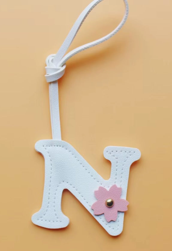 Alphabet Bag Charm with Flower Accent