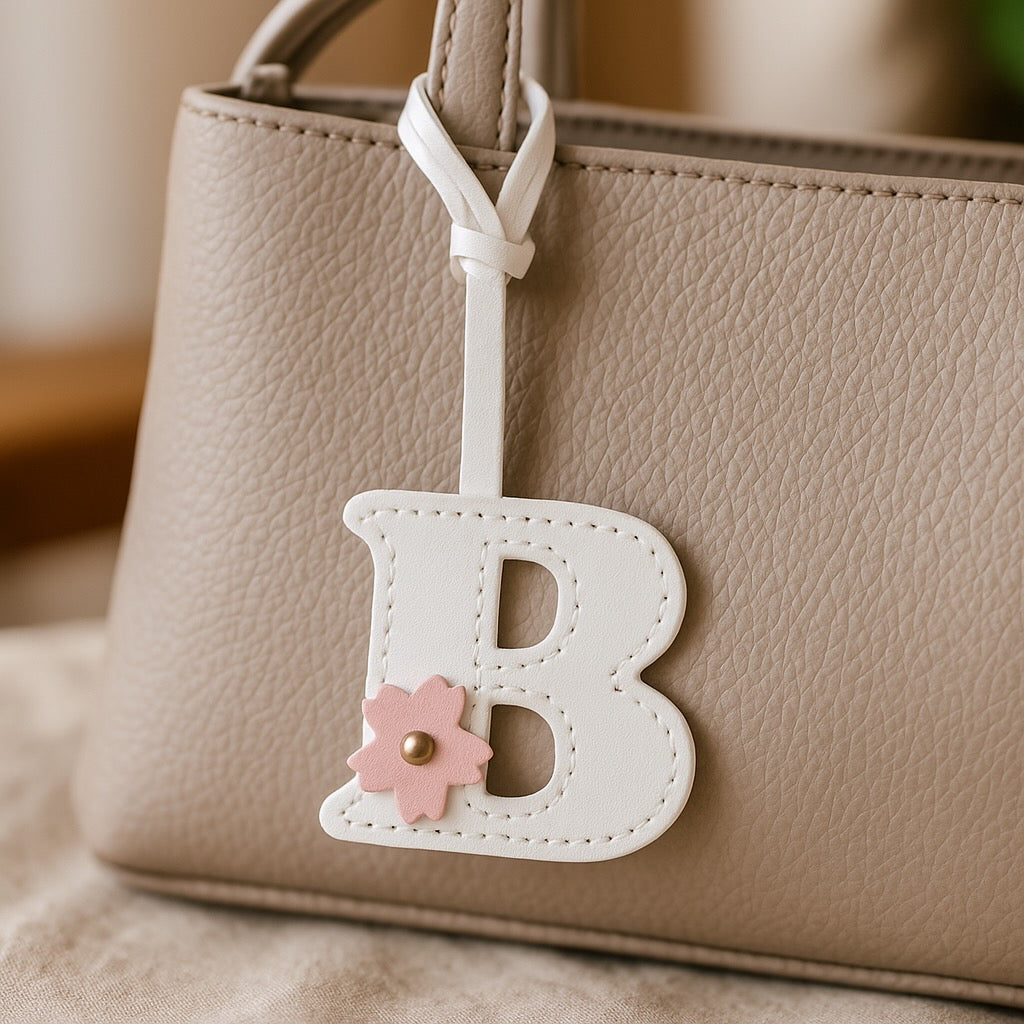 Alphabet Bag Charm with Flower Accent