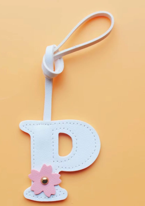 Alphabet Bag Charm with Flower Accent