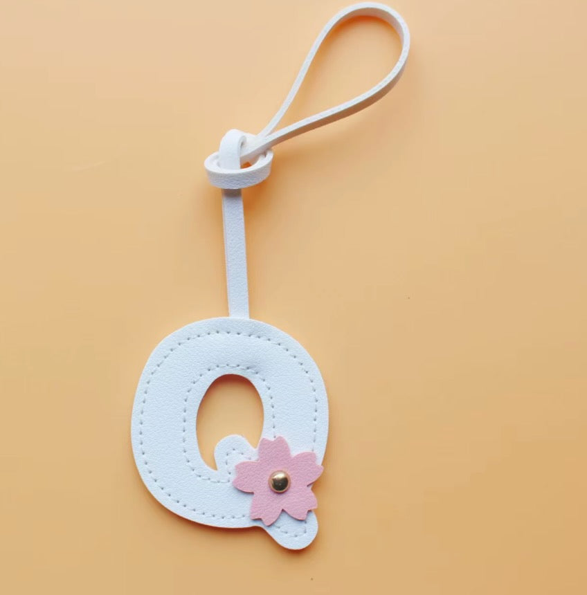 Alphabet Bag Charm with Flower Accent