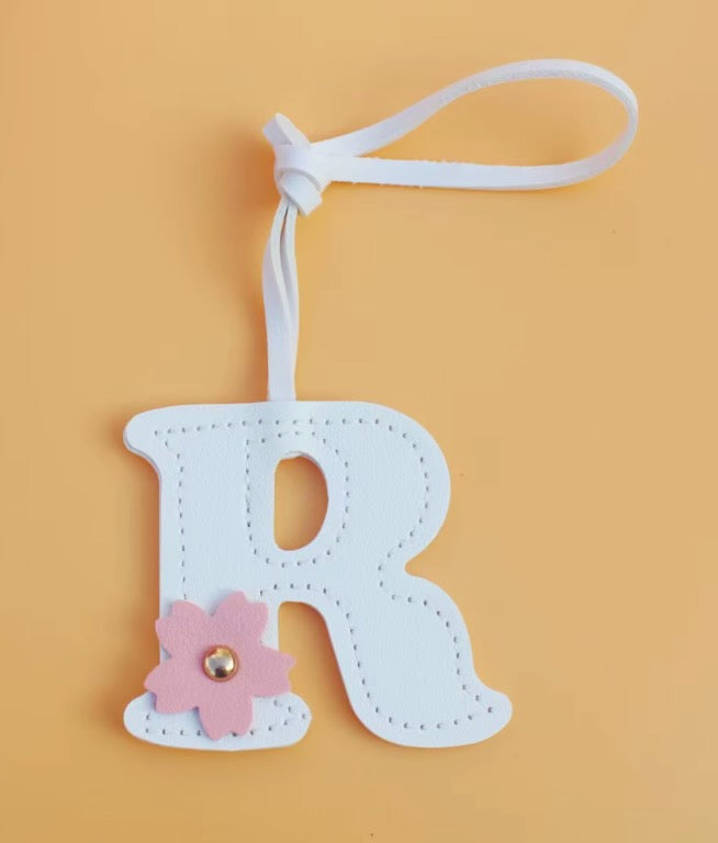 Alphabet Bag Charm with Flower Accent