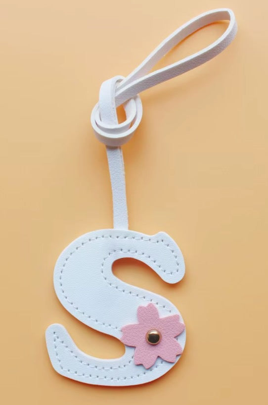 Alphabet Bag Charm with Flower Accent