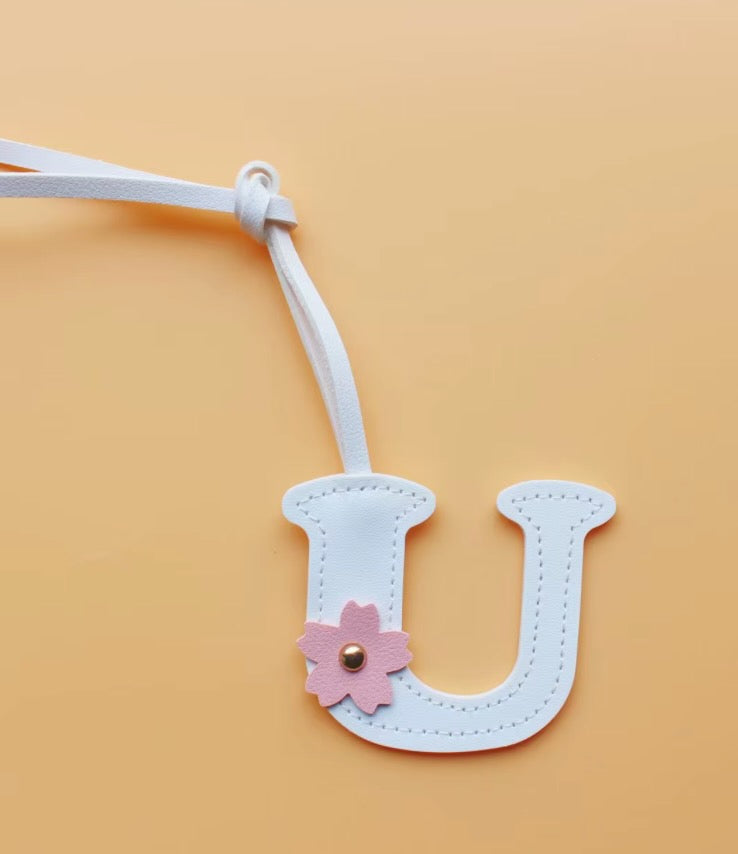 Alphabet Bag Charm with Flower Accent