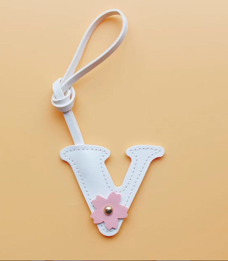 Alphabet Bag Charm with Flower Accent