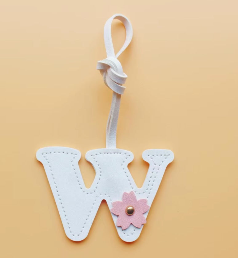 Alphabet Bag Charm with Flower Accent