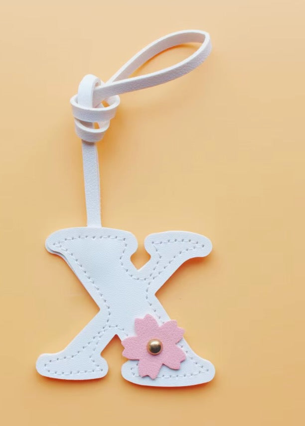 Alphabet Bag Charm with Flower Accent