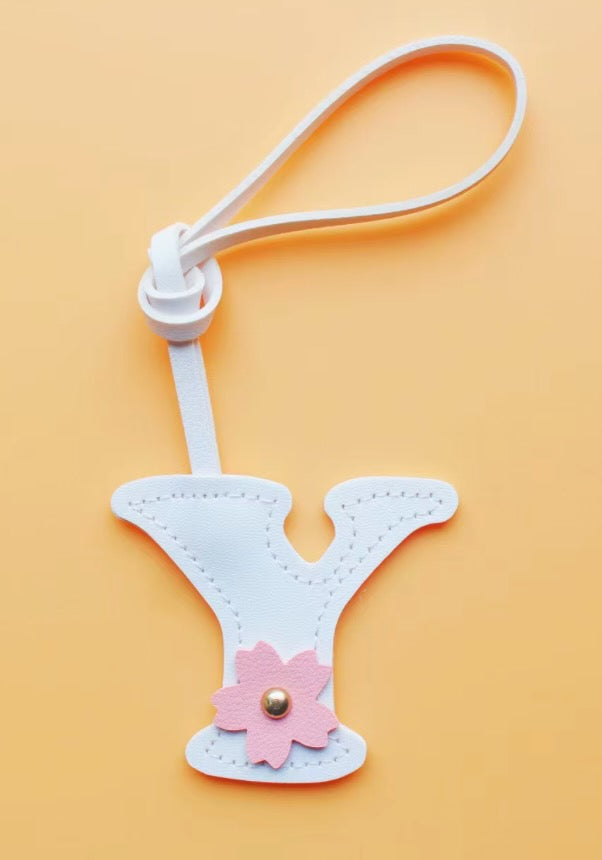 Alphabet Bag Charm with Flower Accent