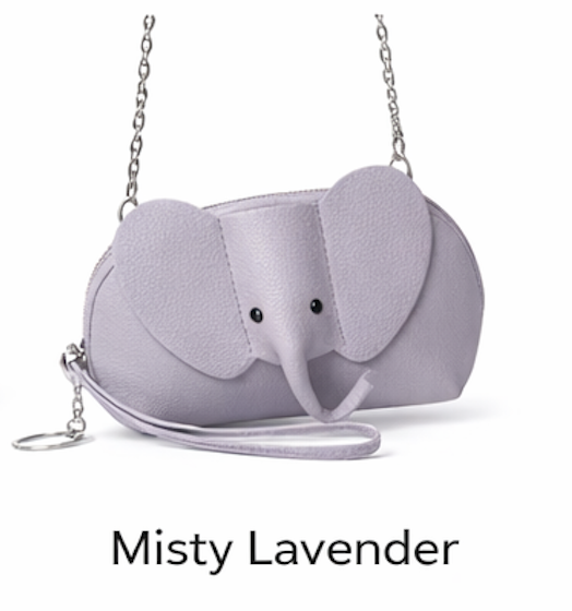 Handcrafted genuine leather elephant crossbody mini bag in Lavender by Trunk Love.