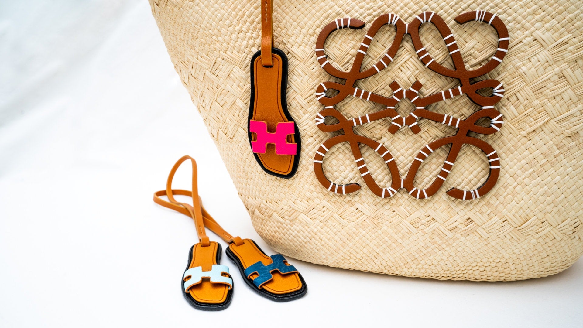 Handmade Real Leather Slipper Bag Charm with Custom Drawstring