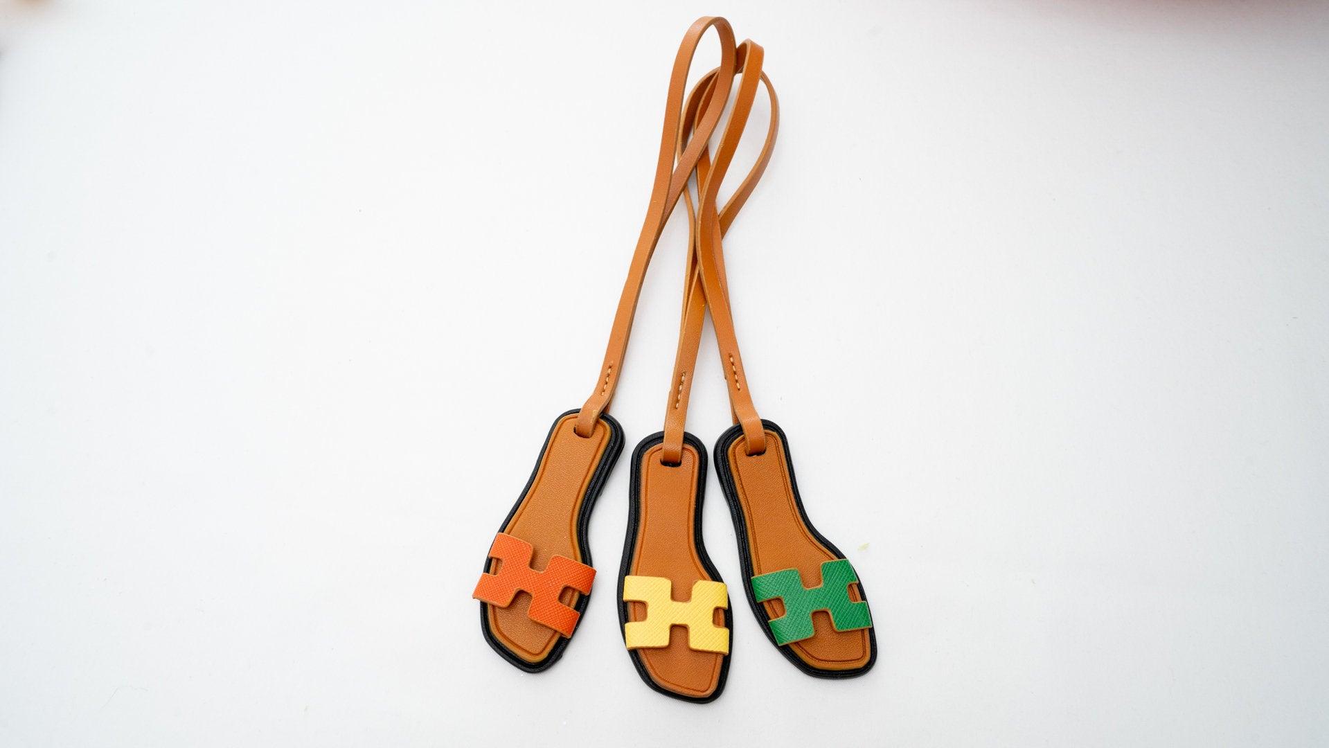 Handmade Real Leather Slipper Bag Charm with Custom Drawstring