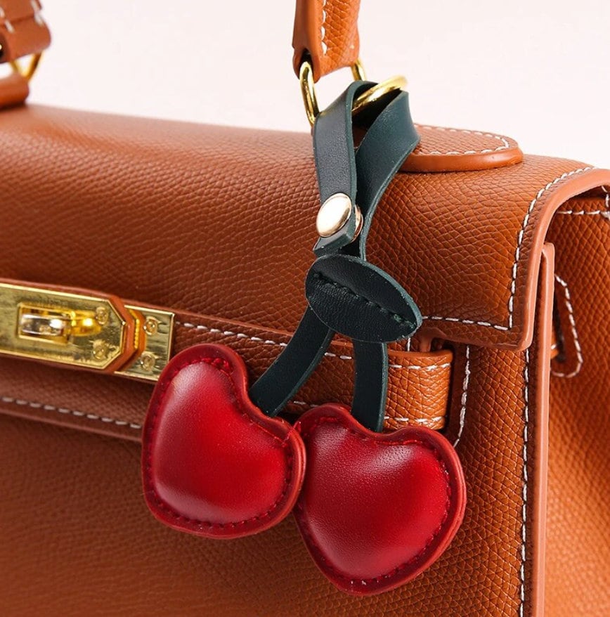 Handmade Cherry Heart Bag Charm