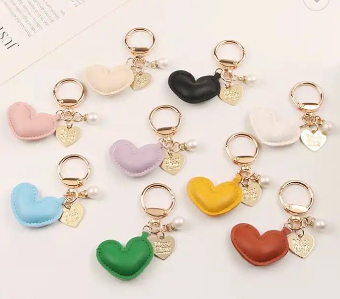 Heart Leather Keychain with Pearl and Charm