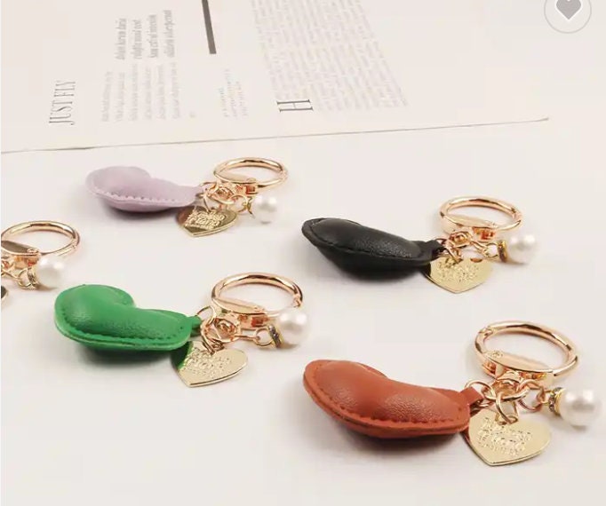 Heart Leather Keychain with Pearl and Charm