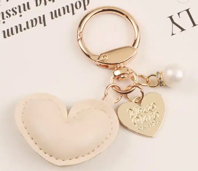 Heart Leather Keychain with Pearl and Charm