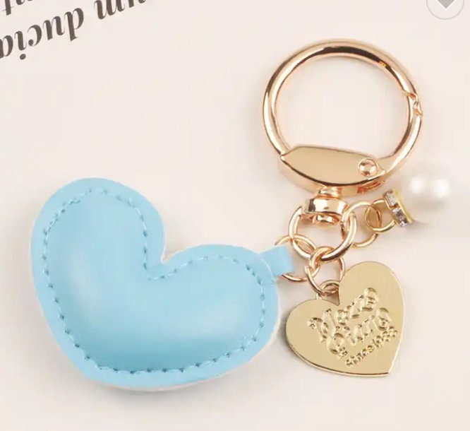 Heart Leather Keychain with Pearl and Charm