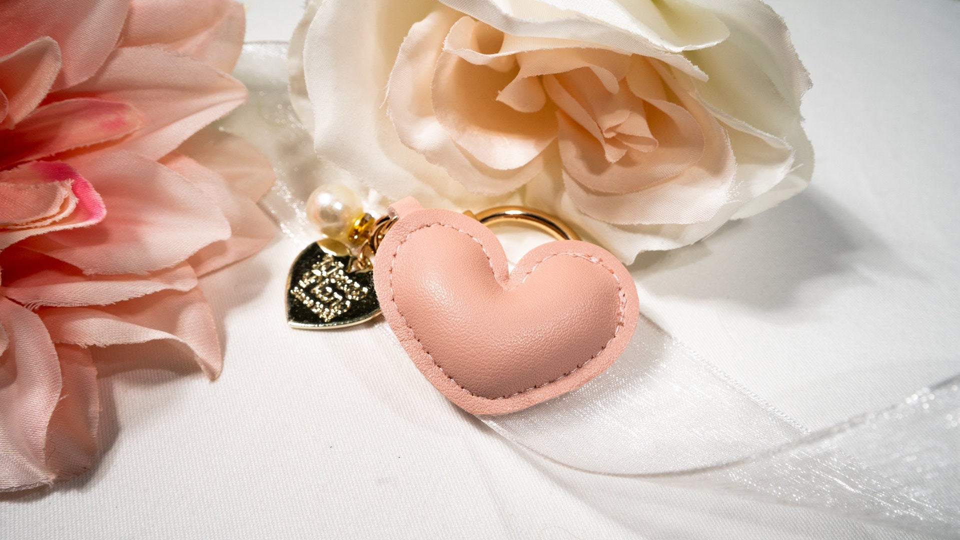 Heart Leather Keychain with Pearl and Charm