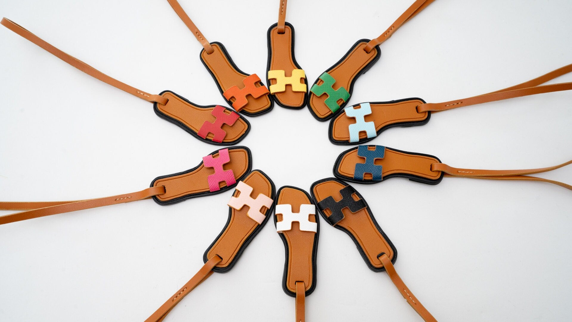 Handmade Real Leather Slipper Bag Charm with Custom Drawstring