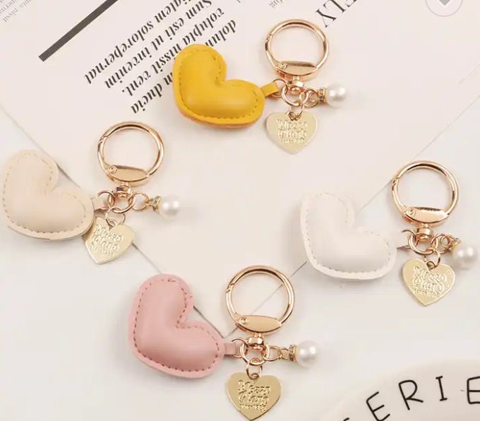 Heart Leather Keychain with Pearl and Charm