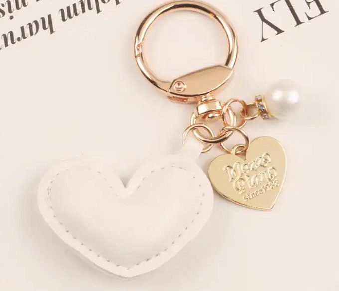 Heart Leather Keychain with Pearl and Charm