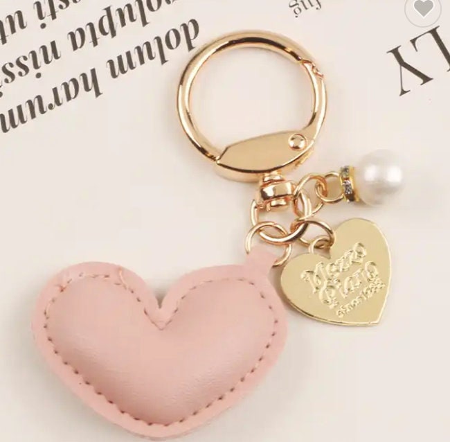 Heart Leather Keychain with Pearl and Charm