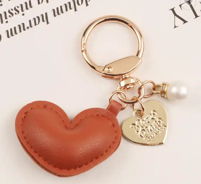 Heart Leather Keychain with Pearl and Charm