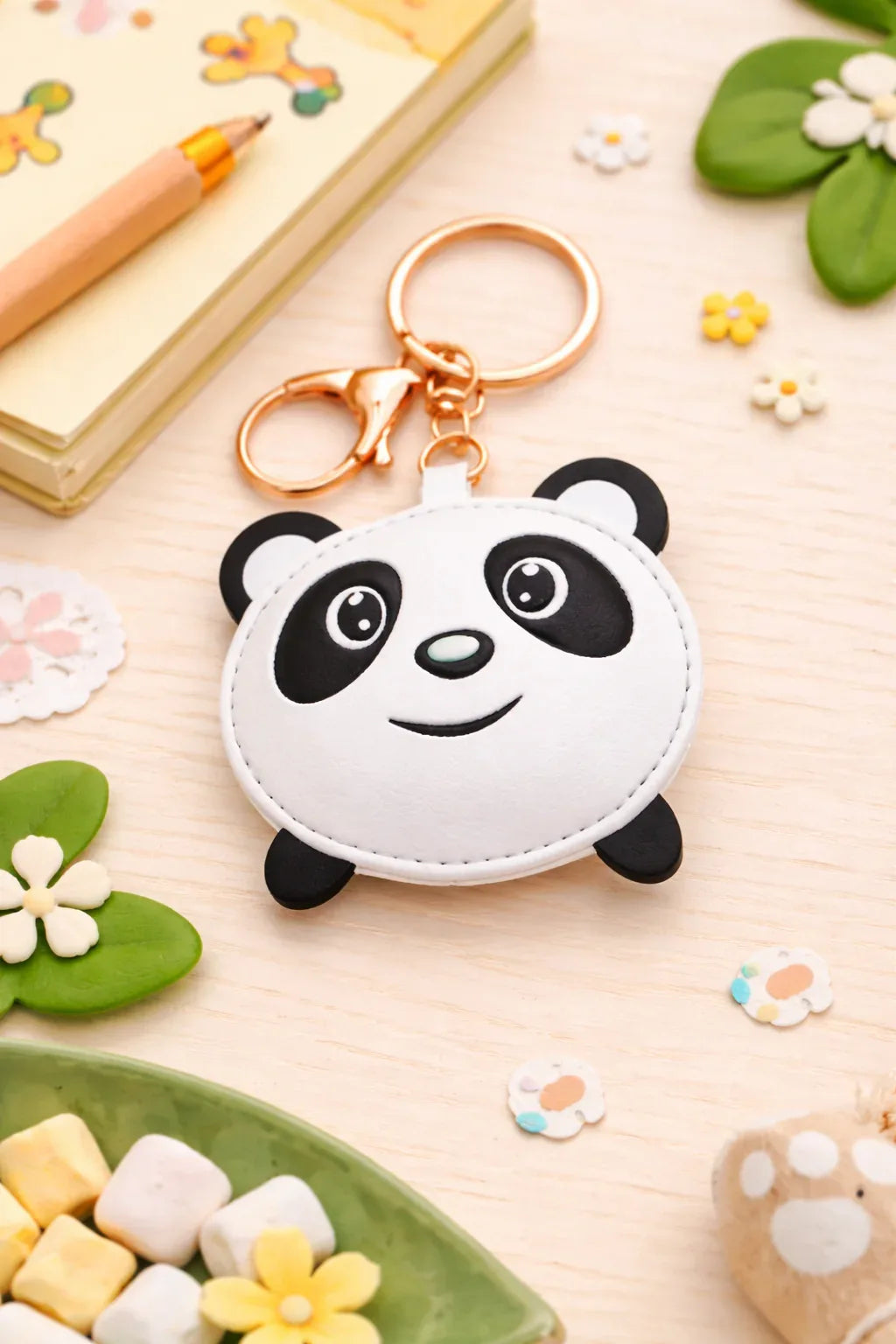 Cute Panda Puddle Pal  Key Chain, with key ring and clasp.