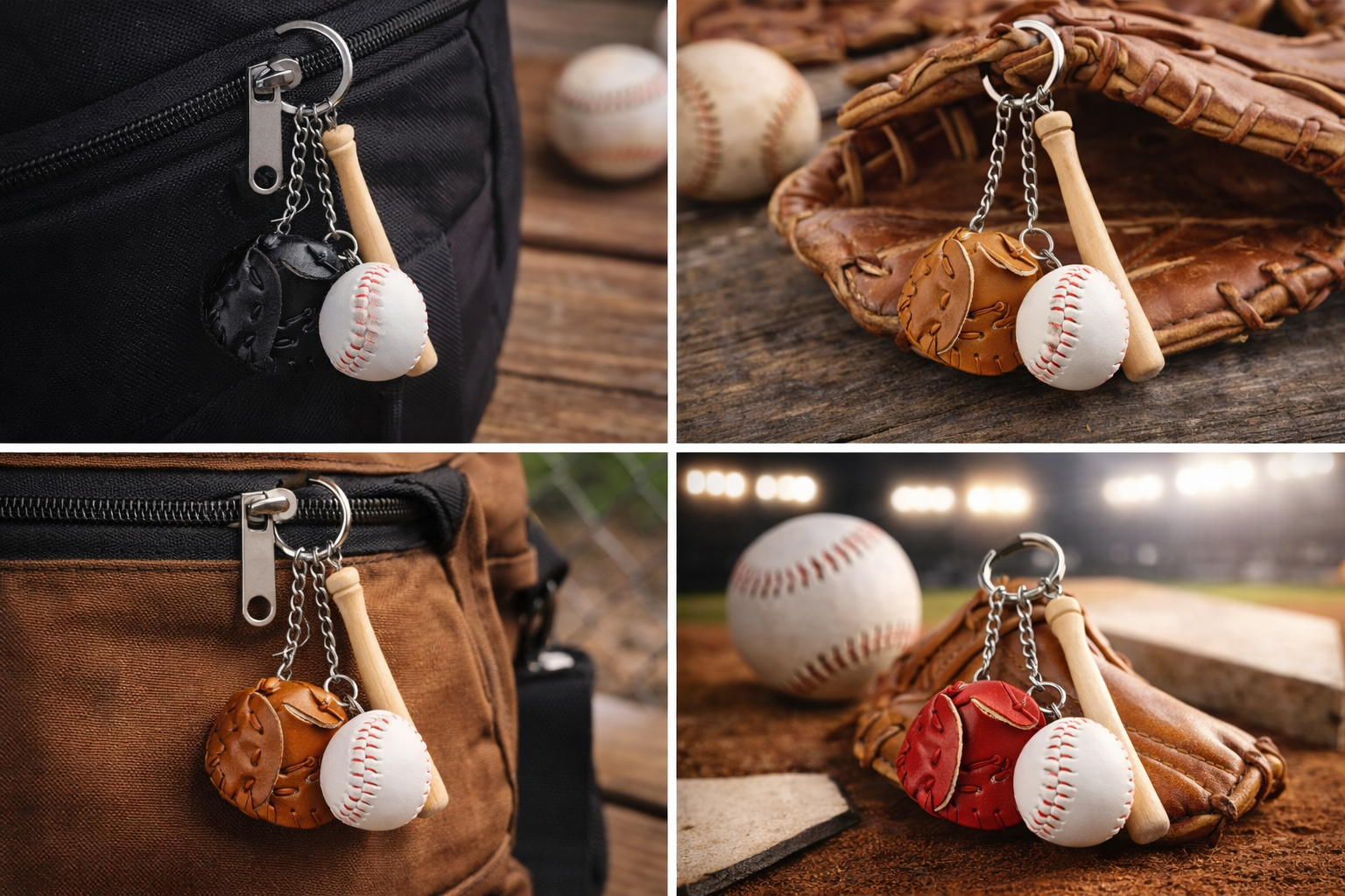 Field of Dreams Keychain | Baseball Glove Bat & Ball Key Ring | Coach Player Gift | Baseball Bag Charm | Team Gift