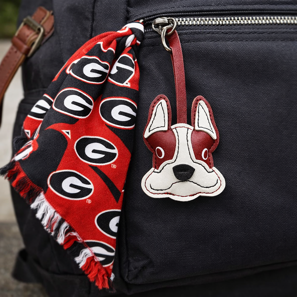 Bulldog Leather Bag Charm | Genuine Leather Dog Keychain | Cute Bulldog Purse Charm | Dog Lover Gift | Handmade Bag Accessory