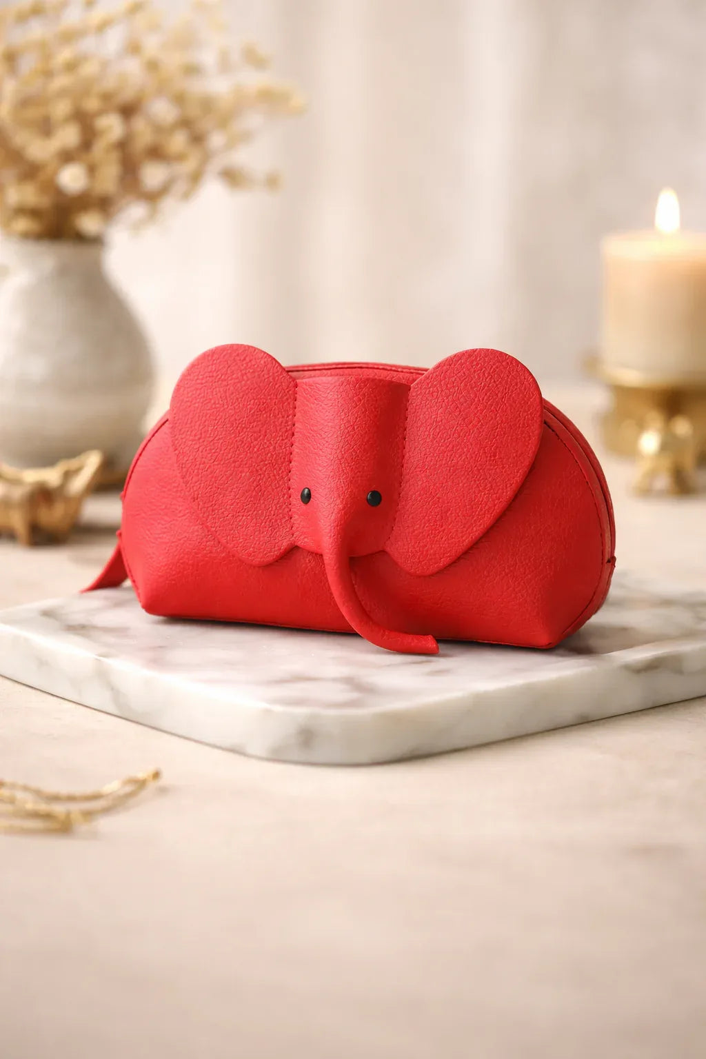 Handcrafted genuine leather elephant crossbody mini bag in Red by Trunk Love.