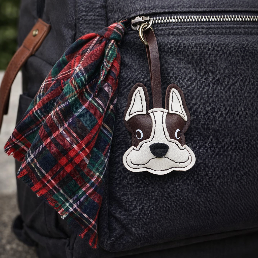 Bulldog Leather Bag Charm | Genuine Leather Dog Keychain | Cute Bulldog Purse Charm | Dog Lover Gift | Handmade Bag Accessory