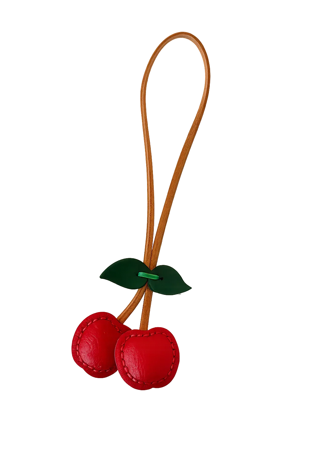 Cherry Orchard Luxe Leather Fruit Bag Charms with leather strap.