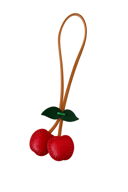 Cherry Orchard Luxe Leather Fruit Bag Charms with leather strap.