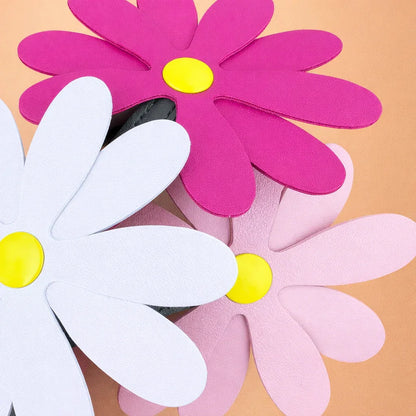 3 different color close ups of Petal Pop Bag charm to show size and detail. 