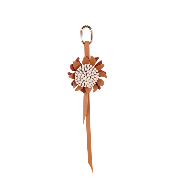 Autumn Rosette Charm – Genuine Leather Flower Bag Charm, Neutral Floral Keychain, Elegant Handbag Accessory, Fall Bag Charm Gift