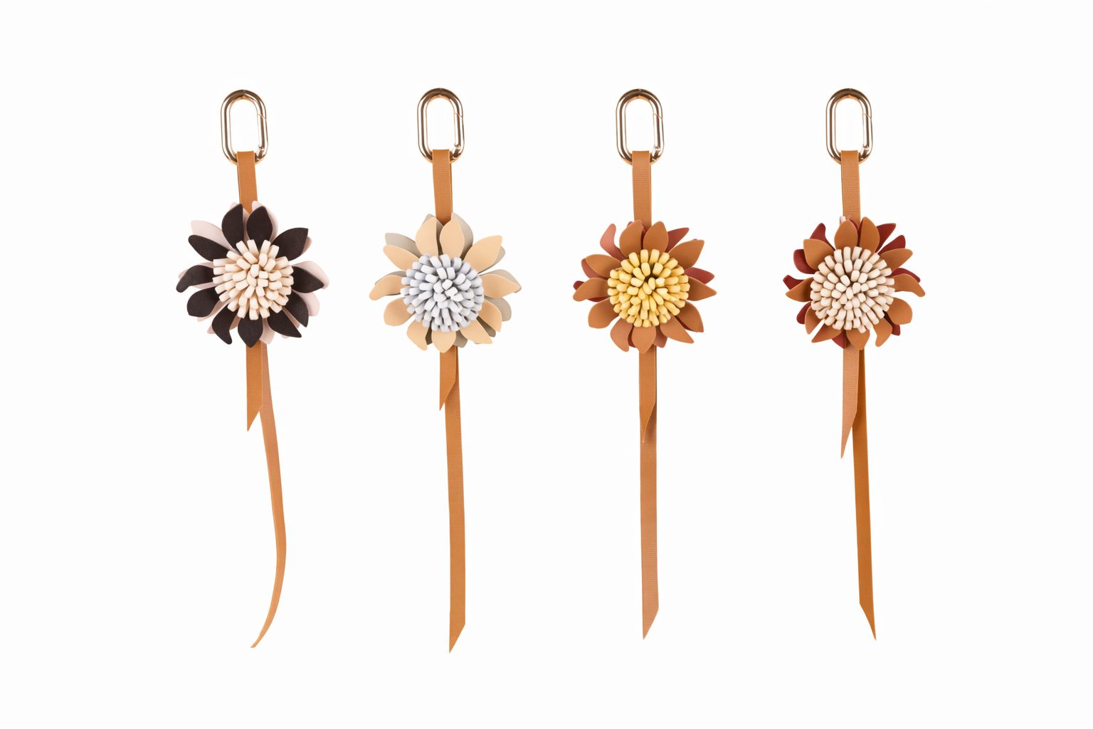 Autumn Rosette Charm – Genuine Leather Flower Bag Charm, Neutral Floral Keychain, Elegant Handbag Accessory, Fall Bag Charm Gift