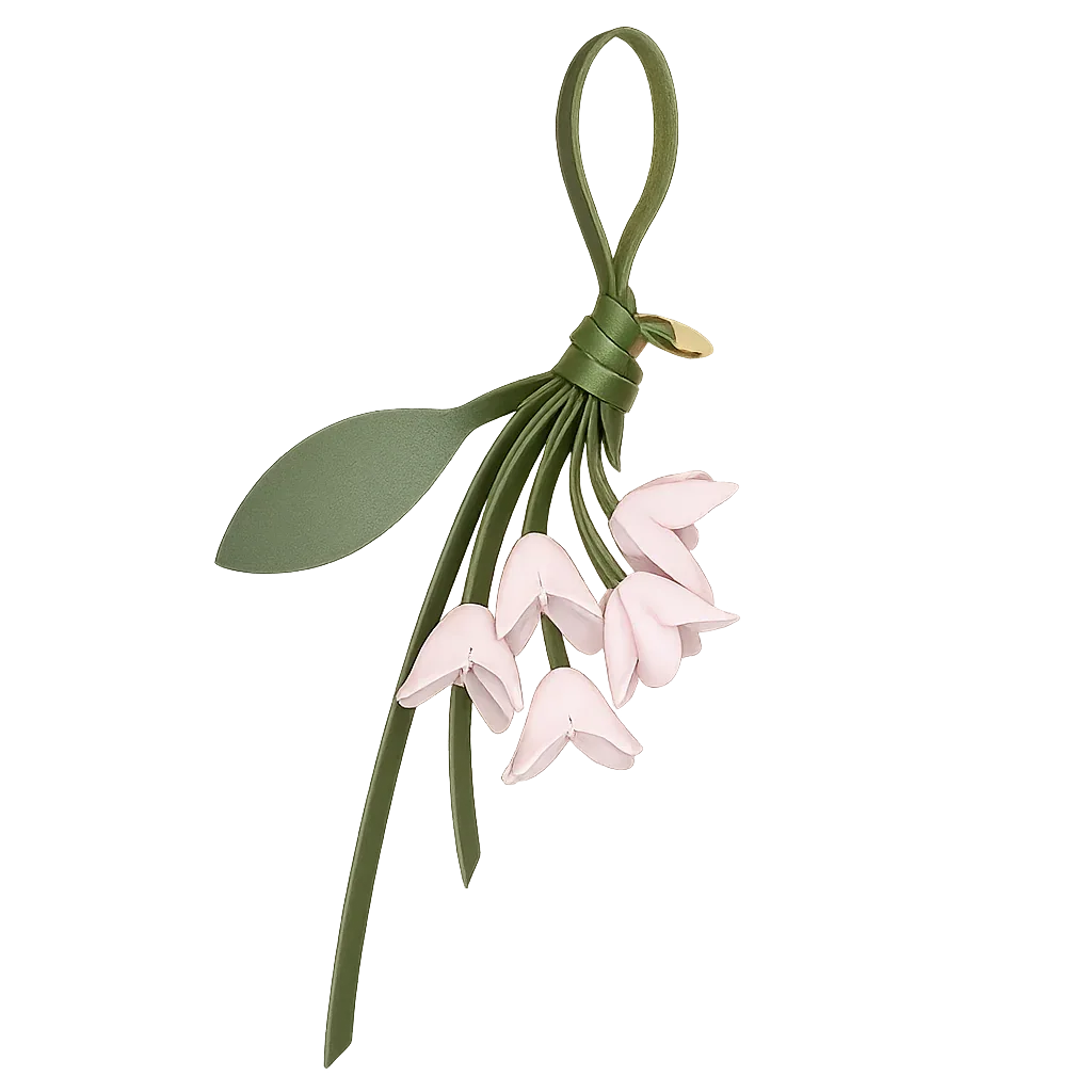White Petite Lily Bag Charm  with leather strap. 