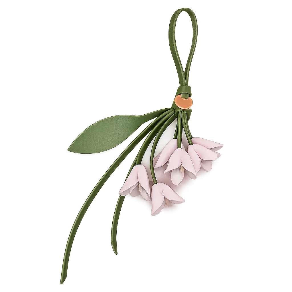 Pink Petite Lily Bag Charm  with leather strap. 